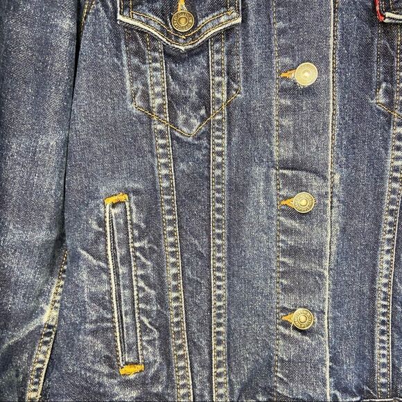 Levi’s Blue Dark-Wash Button-Up Collared Red Tab Denim Jacket Size Medium - Picture 2 of 10